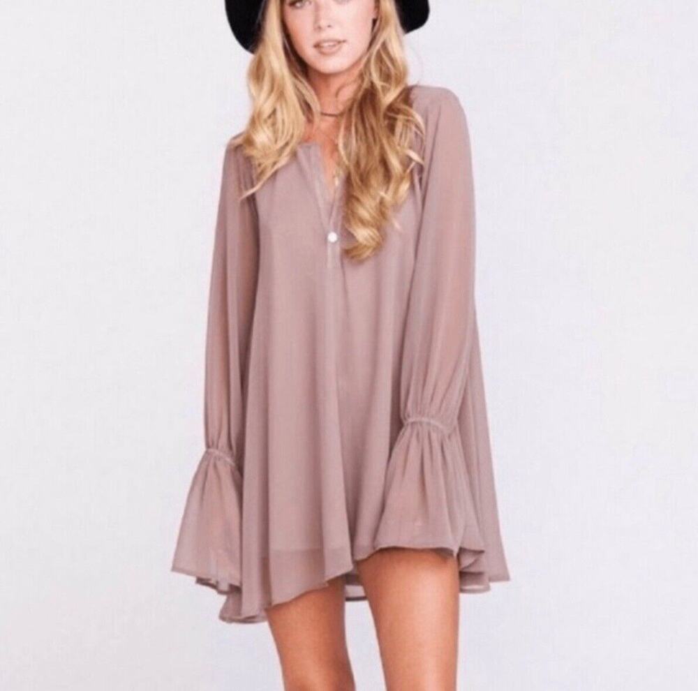 Show Me Your Mumu Mini Dress Women’s Size XS Beige Sheer Lined L/S Top Tunic
